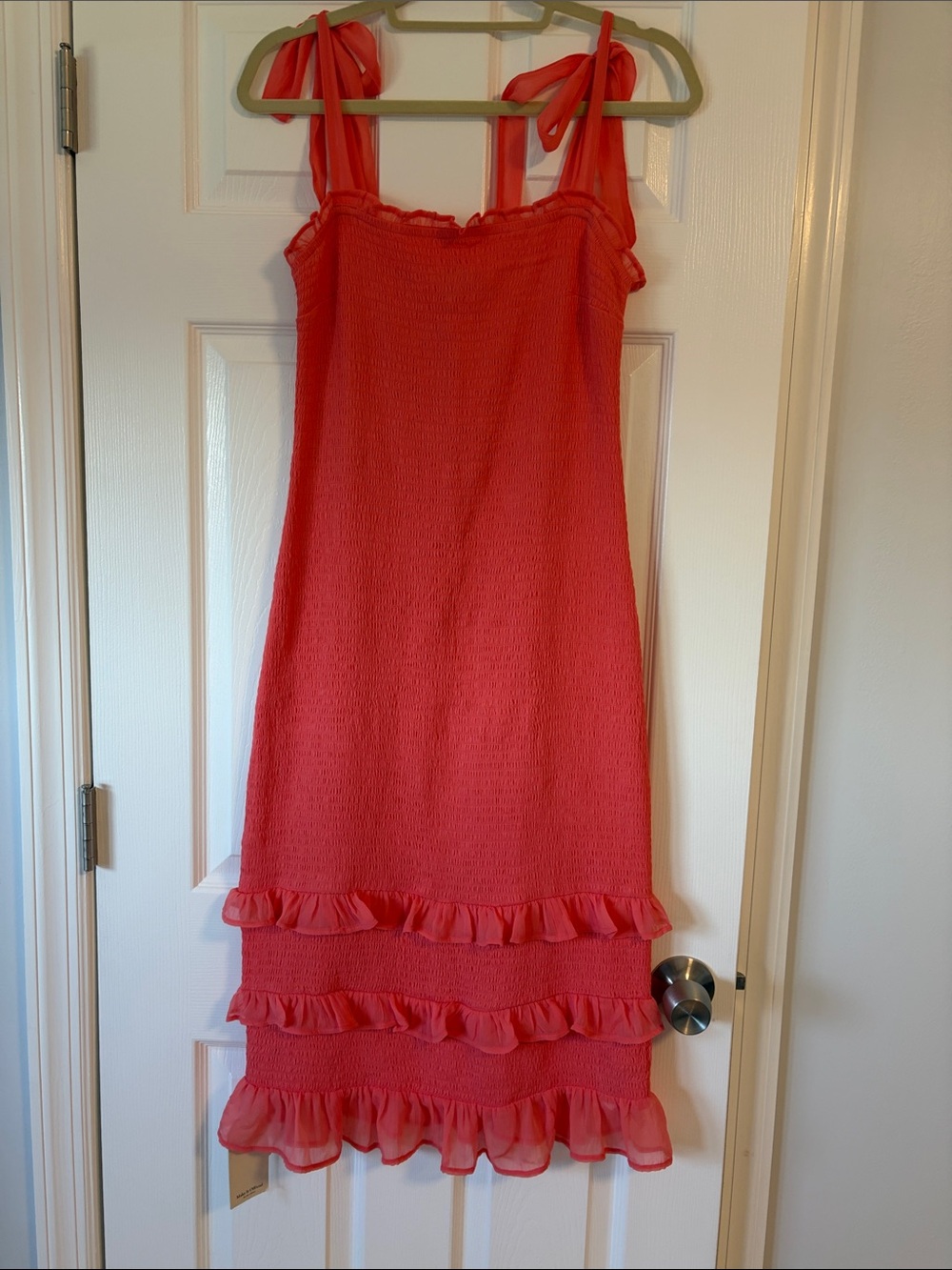 Abercrombie & Fitch Coral Tie-Shoulder Midi Dress